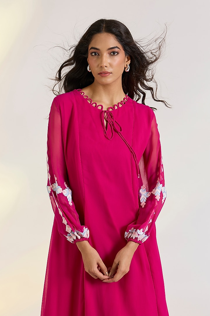 Pink Georgette Hand Embroidered Gown by Ewoke at Pernia's Pop Up Shop