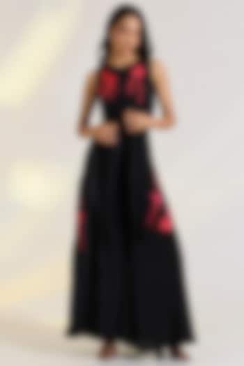 Black Crepe Hand Embroidered Jumpsuit by Ewoke at Pernia's Pop Up Shop