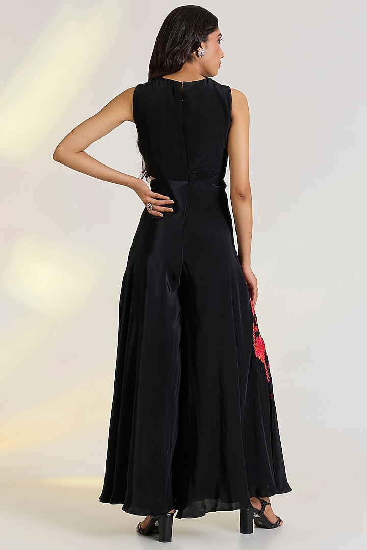 Black Crepe Hand Embroidered Jumpsuit by Ewoke at Pernia's Pop Up Shop