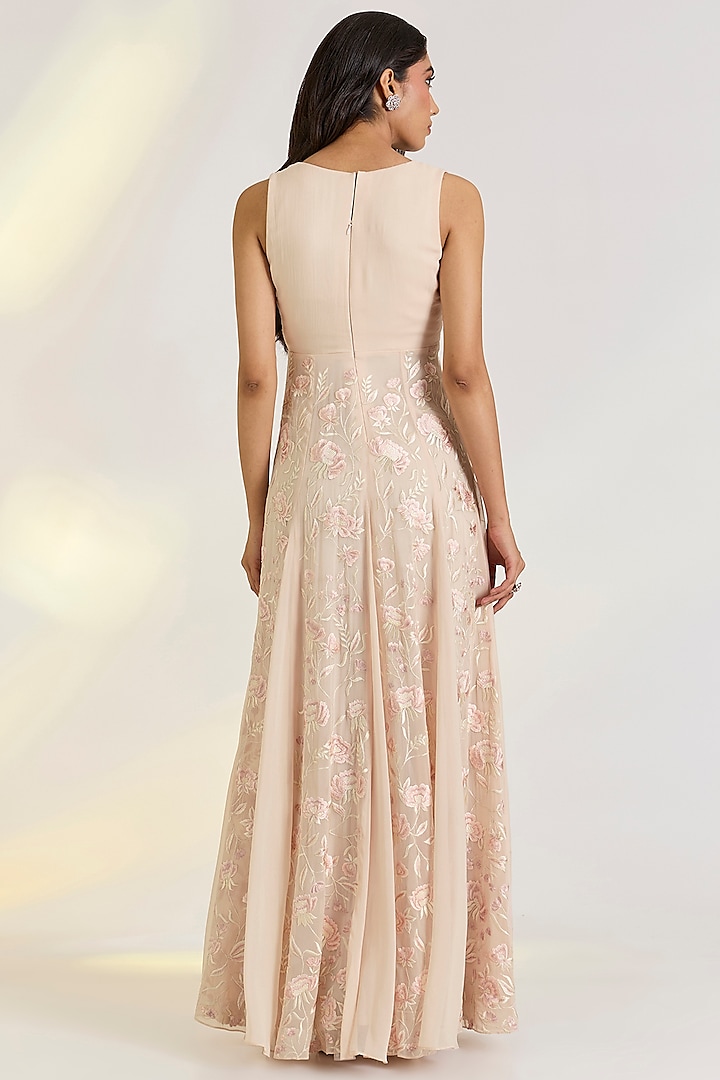 Pink Georgette Hand Embroidered Engagement Gown by Ewoke at Pernia's Pop Up Shop