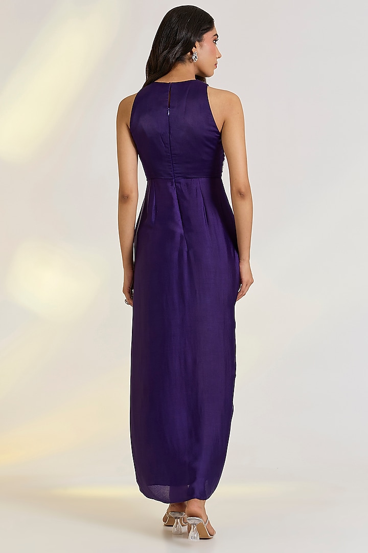 Purple Georgette Satin Floral Embroidered Summer Dress by Ewoke at Pernia's Pop Up Shop