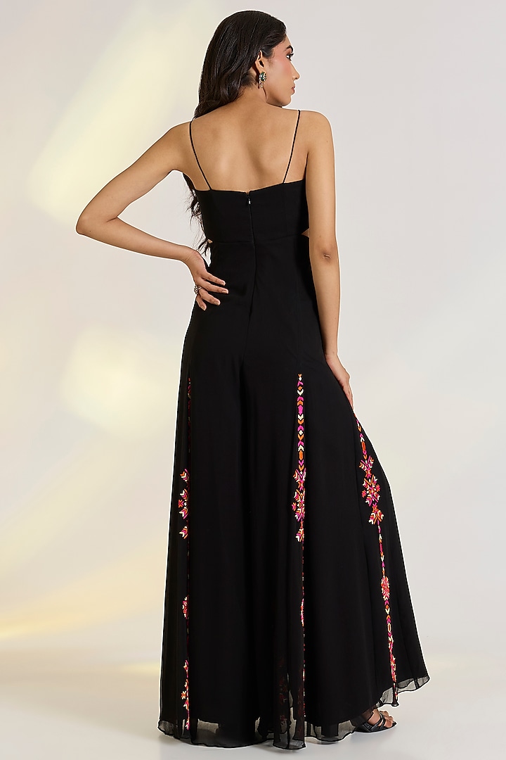 Black Georgette Hand Embroidered Jumpsuit by Ewoke at Pernia's Pop Up Shop