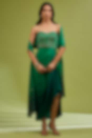 Green Georgette Satin Hand Embroidered Party Wear Gown With Dupatta by Ewoke at Pernia's Pop Up Shop