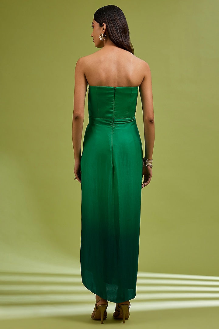Green Georgette Satin Hand Embroidered Party Wear Gown With Dupatta by Ewoke at Pernia's Pop Up Shop