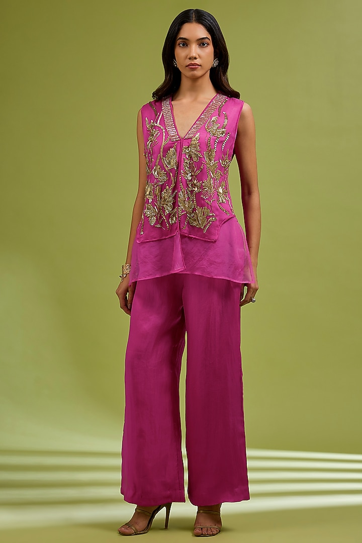 Pink Organza Embroidered Co-Ord Set by Ewoke at Pernia's Pop Up Shop