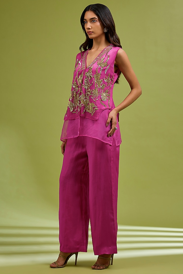 Pink Organza Embroidered Co-Ord Set by Ewoke at Pernia's Pop Up Shop