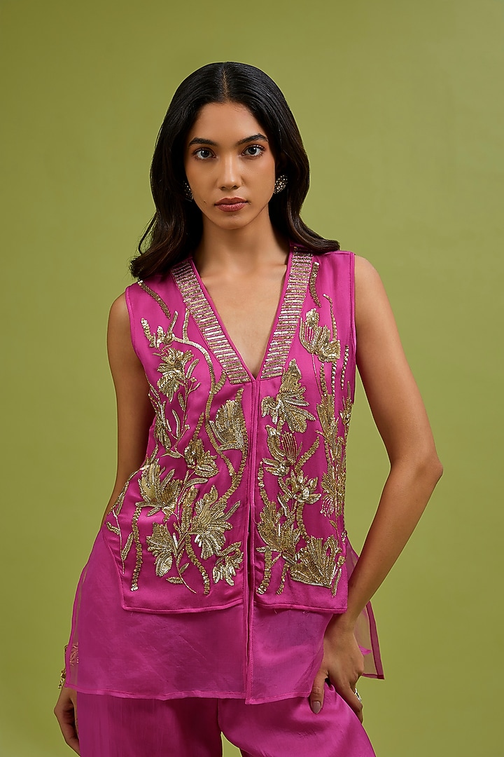 Pink Organza Embroidered Co-Ord Set by Ewoke at Pernia's Pop Up Shop