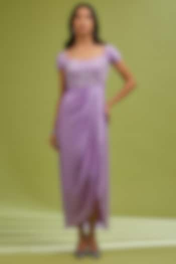 Lilac Georgette Satin Crystal Embellished Gown by Ewoke at Pernia's Pop Up Shop