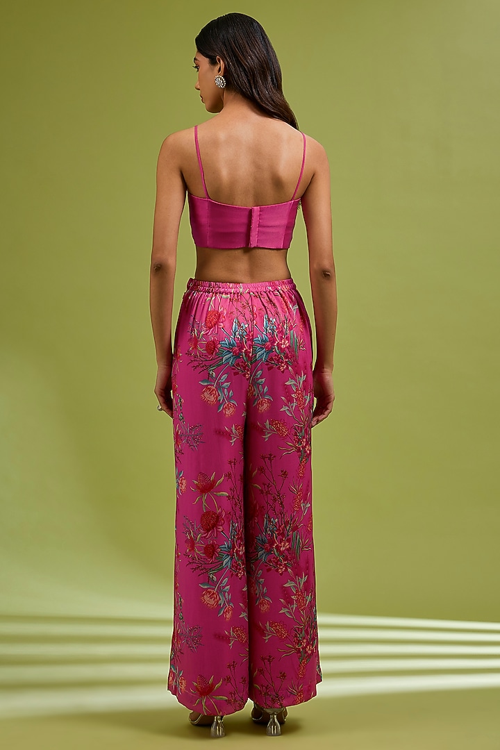 Fuchsia Georgette Satin Hand Embroidered Co-Ord Set by Ewoke at Pernia's Pop Up Shop
