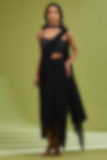 Black Georgette Hand Embroidered Draped Party Wear Saree Set by Ewoke at Pernia's Pop Up Shop