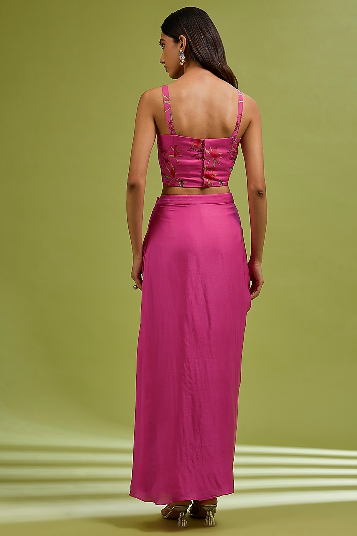 Fuchsia Georgette Satin Draped Skirt Set by Ewoke at Pernia's Pop Up Shop
