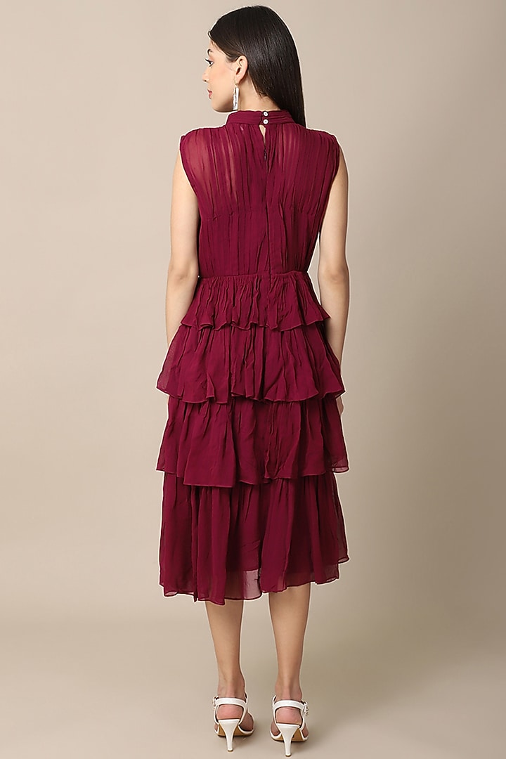 Wine Georgette Gathered Summer Dress by Ewoke at Pernia's Pop Up Shop