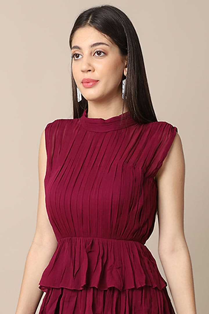 Wine Georgette Gathered Summer Dress by Ewoke at Pernia's Pop Up Shop