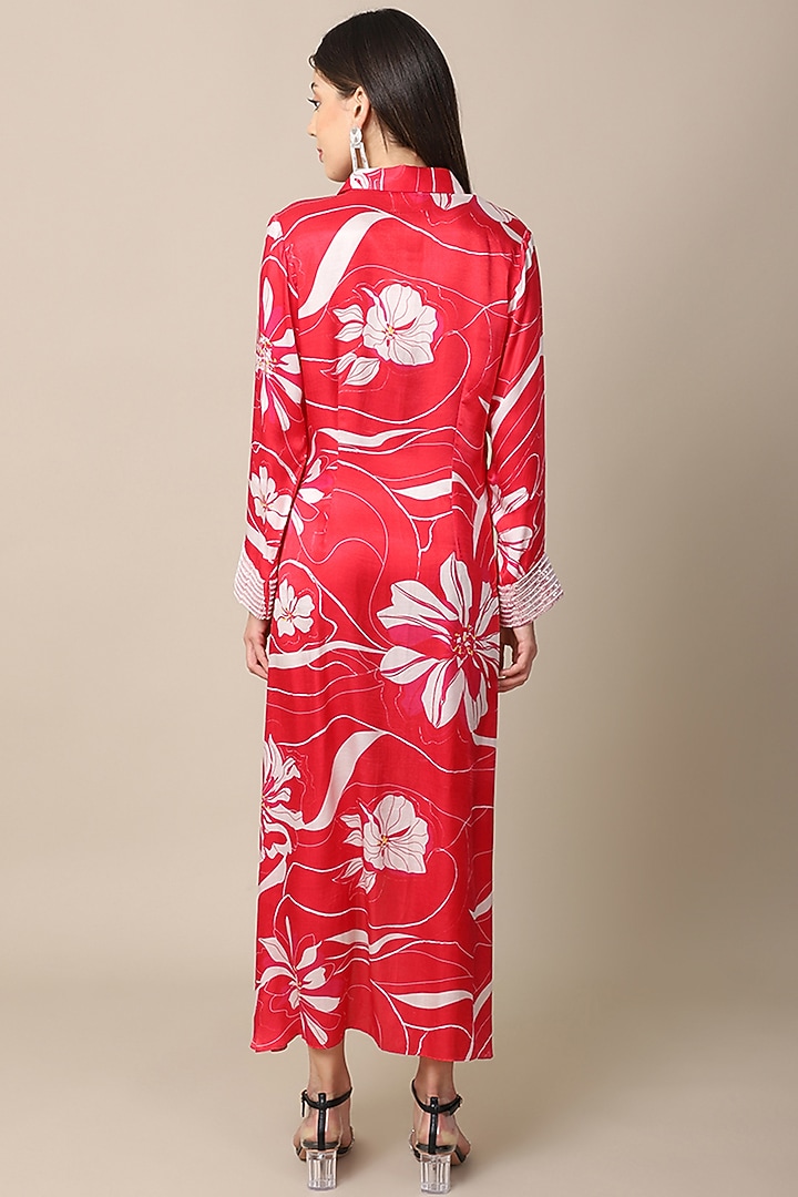 Red Embroidered Summer Shirt Dress by Ewoke at Pernia's Pop Up Shop