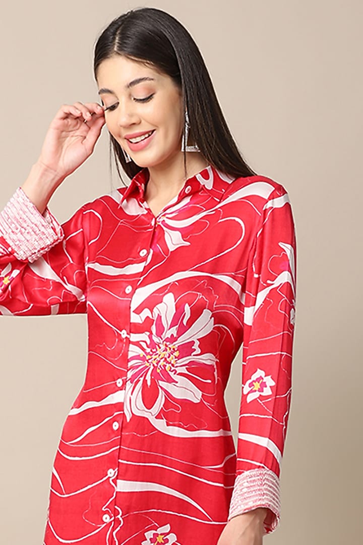 Red Embroidered Summer Shirt Dress by Ewoke at Pernia's Pop Up Shop