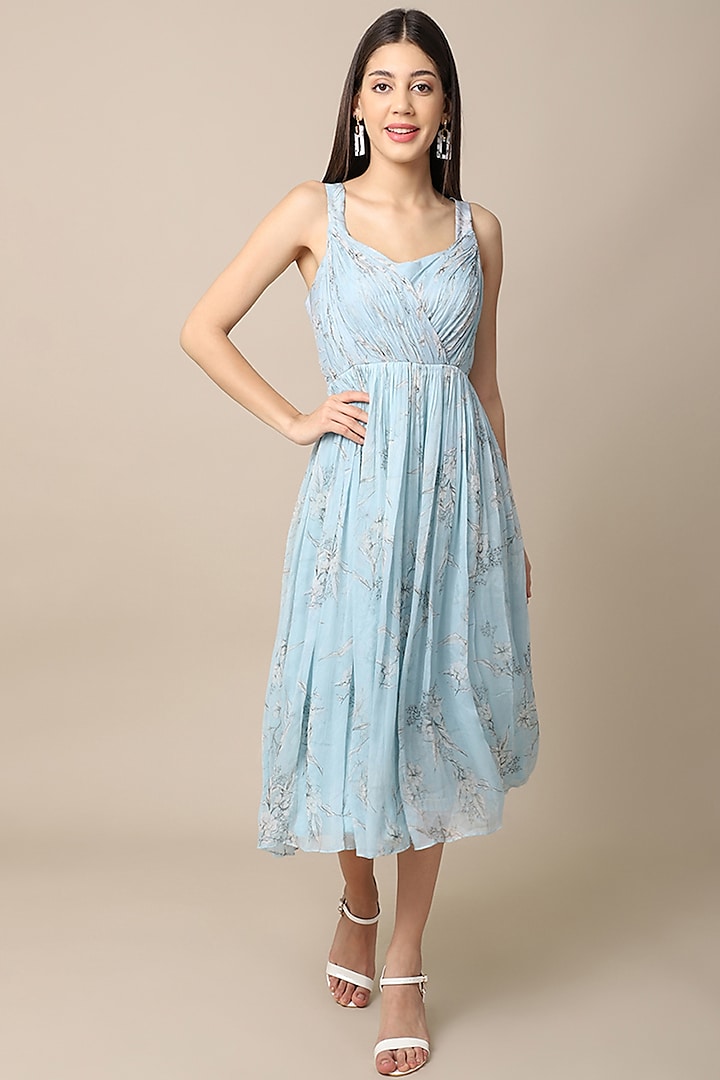 Sky Blue Printed Dress by Ewoke at Pernia's Pop Up Shop