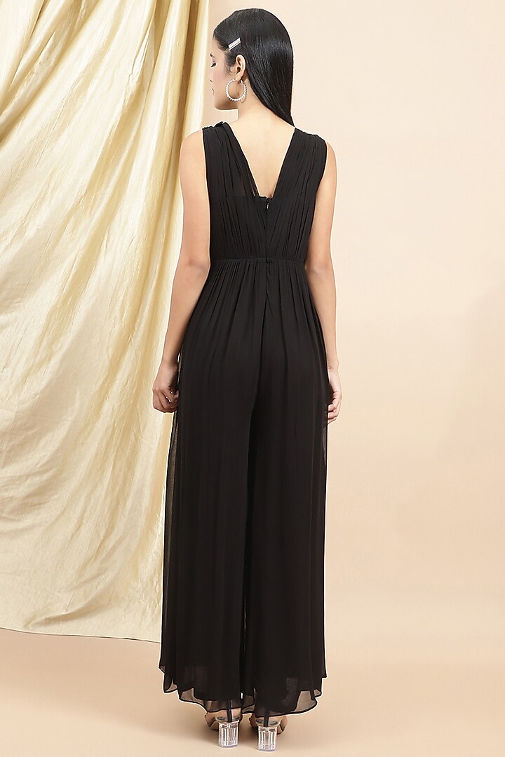 Black Georgette Embroidered Jumpsuit by Ewoke at Pernia's Pop Up Shop