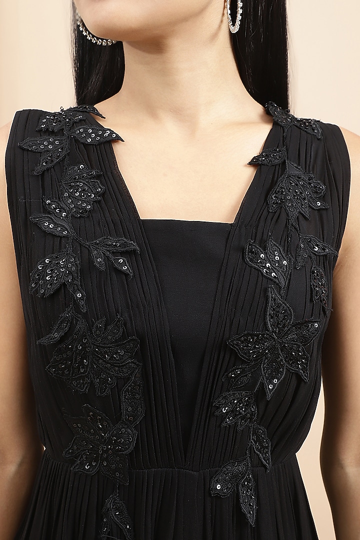 Black Georgette Embroidered Jumpsuit by Ewoke at Pernia's Pop Up Shop