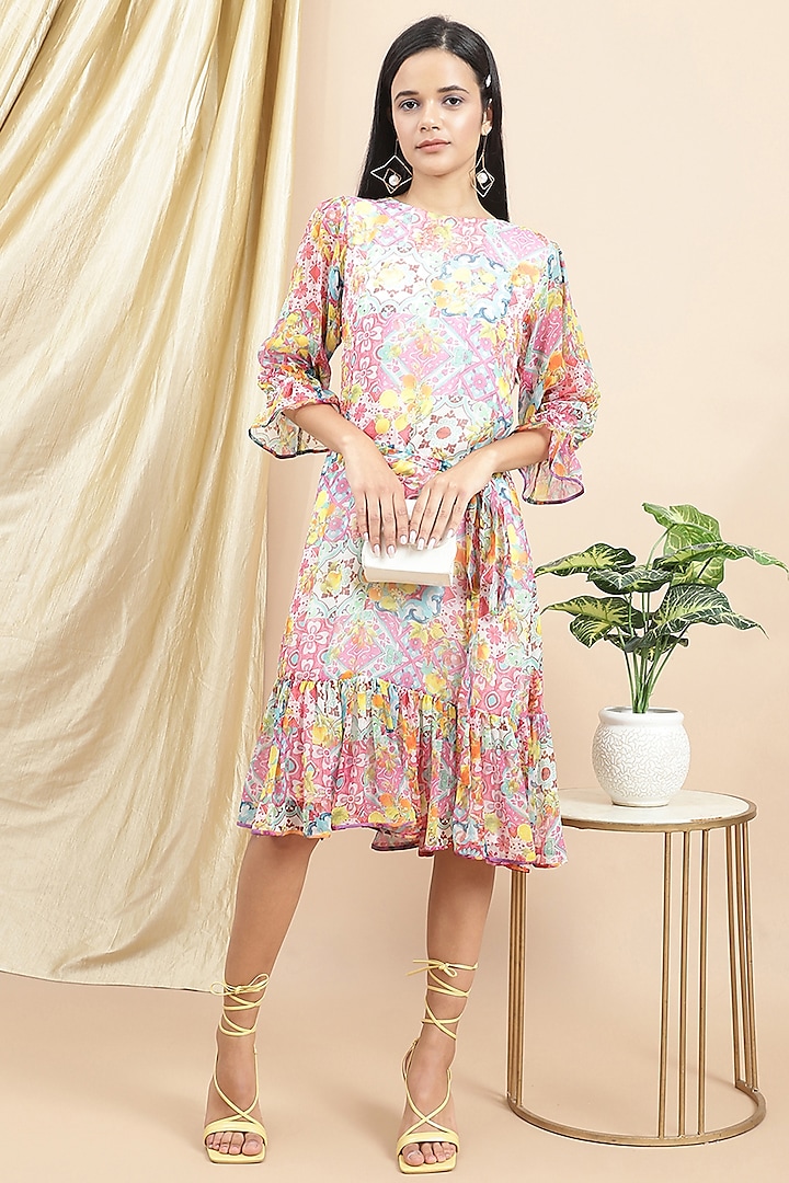 Multi-Colored Chiffon Printed A-Line Summer Dress by Ewoke at Pernia's Pop Up Shop