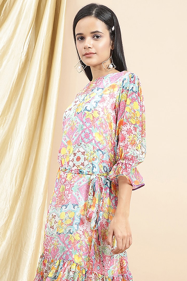 Multi-Colored Chiffon Printed A-Line Summer Dress by Ewoke at Pernia's Pop Up Shop