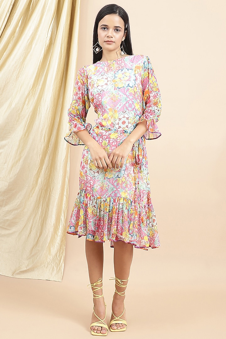 Multi-Colored Chiffon Printed A-Line Summer Dress by Ewoke at Pernia's Pop Up Shop