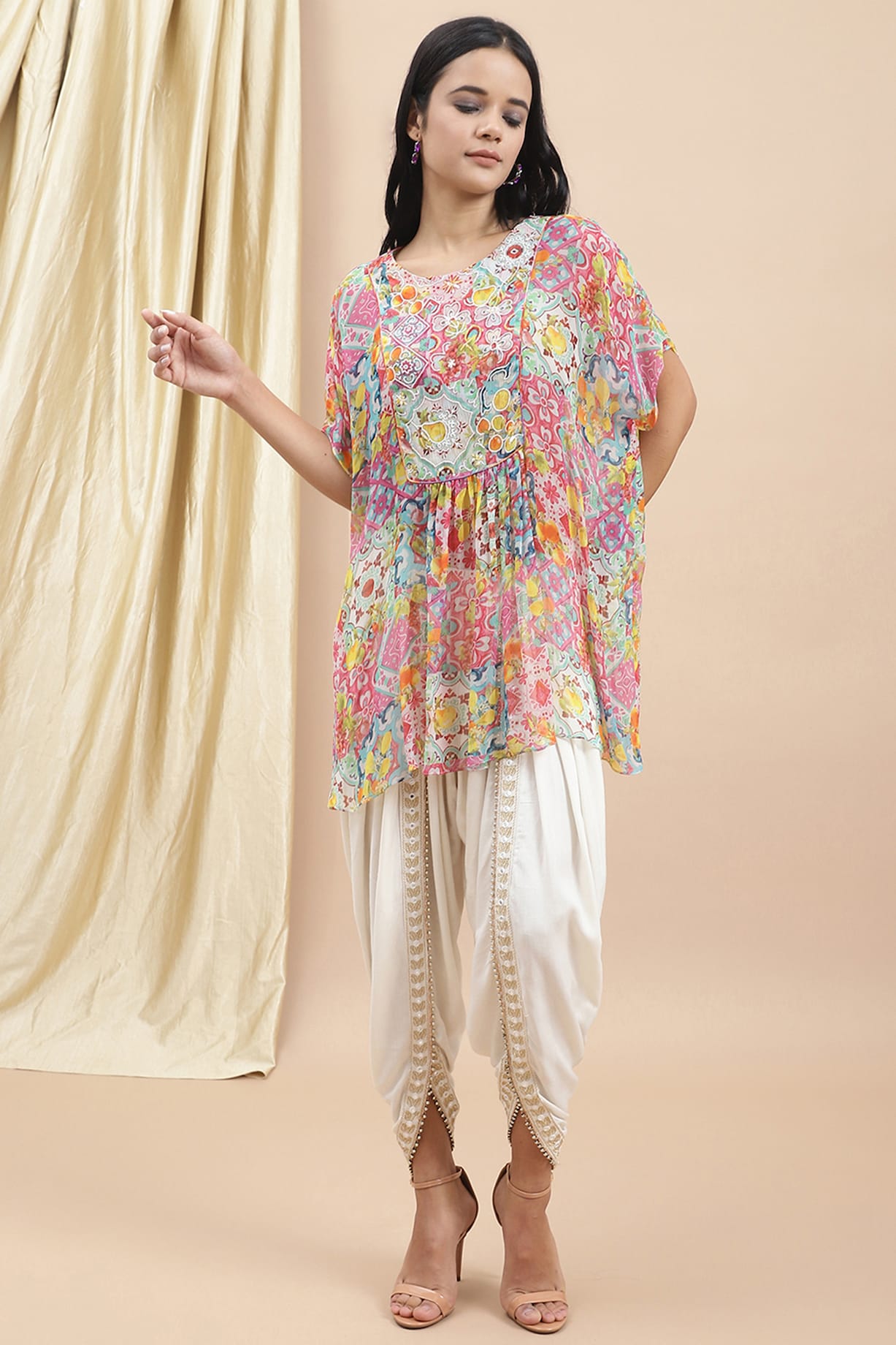 Multi Colored Chiffon Embroidered Kaftan Top by Ewoke at Pernia s Pop Up Shop