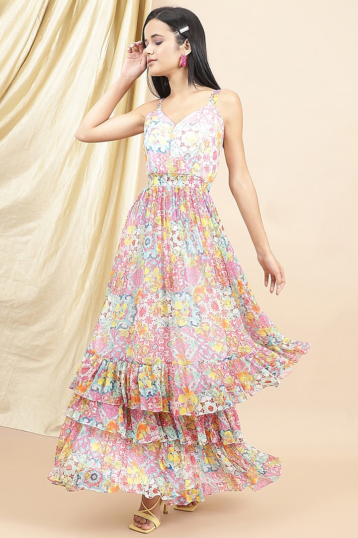 Multi-Colored Chiffon Tiered Dress by Ewoke
