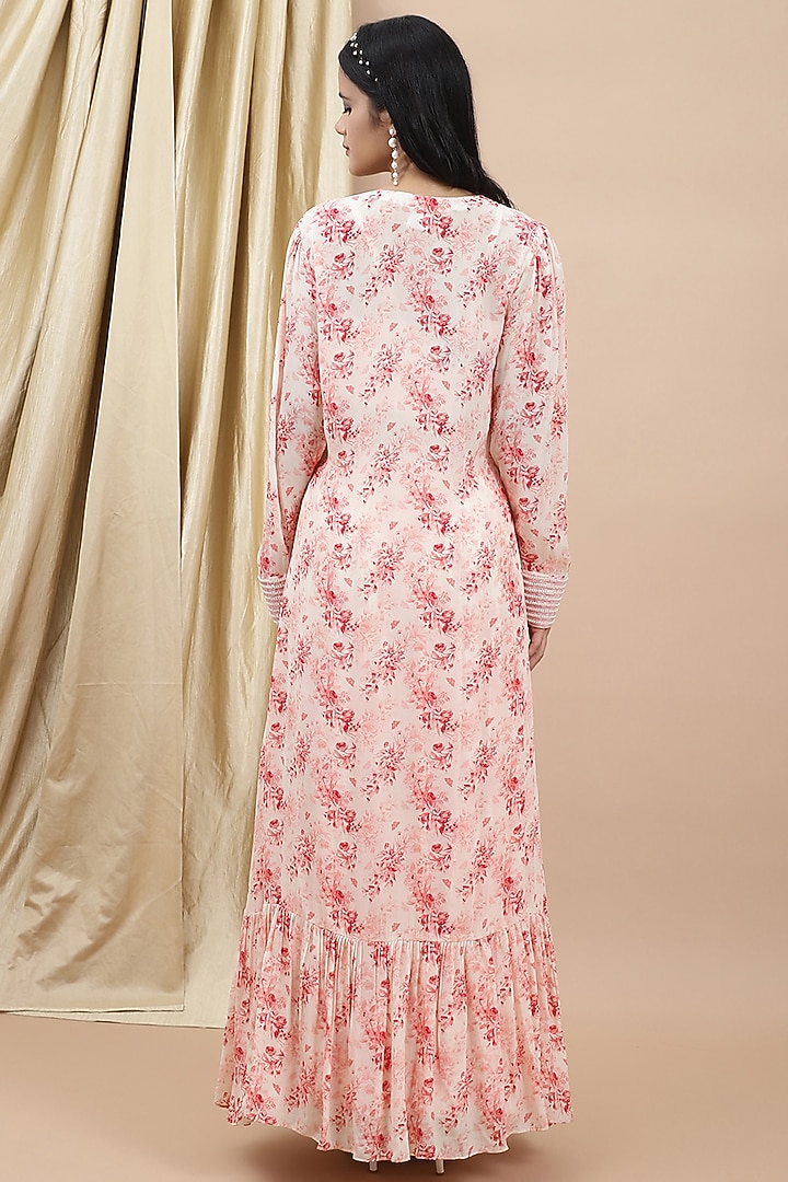 Pink Crepe Floral Printed Jacket Lehenga Set by Ewoke at Pernia's Pop Up Shop