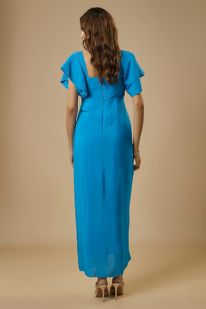 Candy Blue Crepe Textured Pleated Summer Dress by Ewoke at Pernia's Pop Up Shop