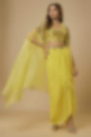 Lemon Yellow Crepe Draped Skirt Set by Ewoke at Pernia's Pop Up Shop