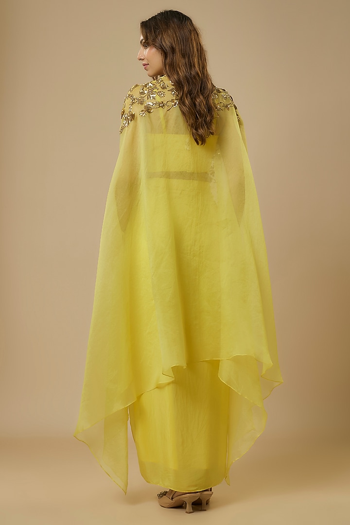 Lemon Yellow Crepe Draped Skirt Set by Ewoke at Pernia's Pop Up Shop