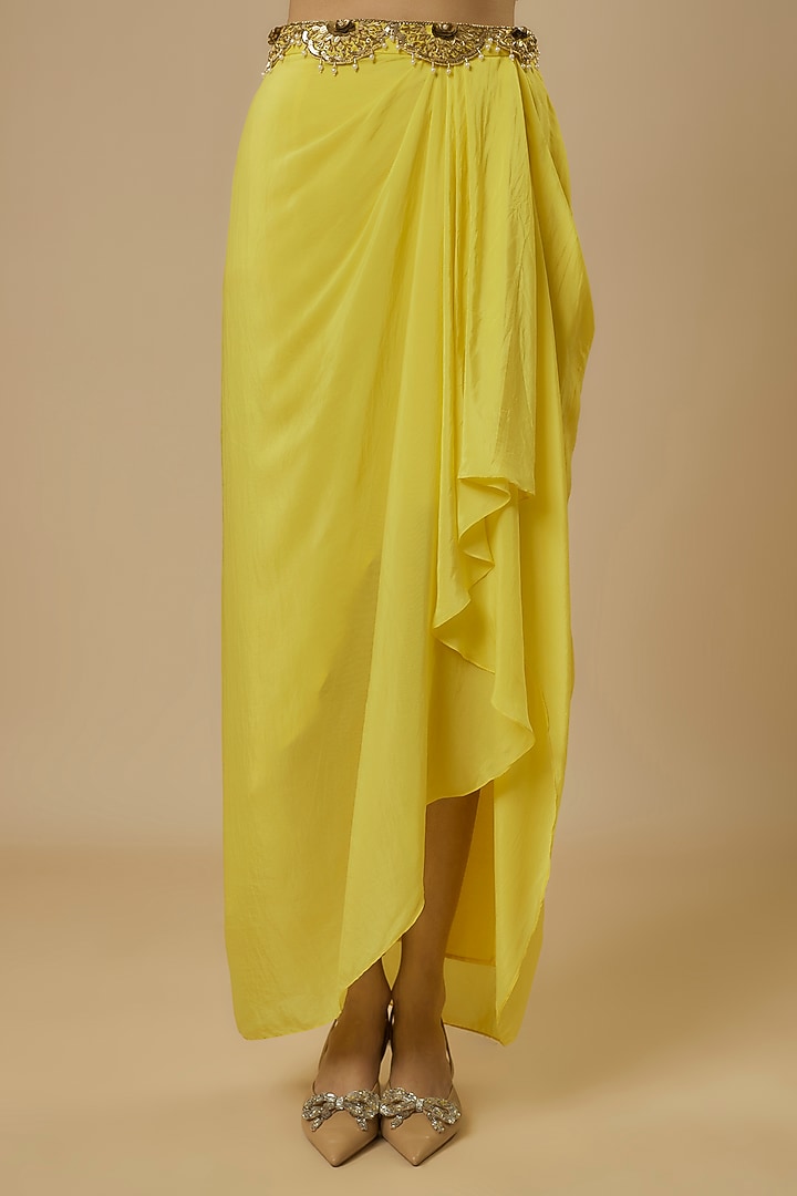 Lemon Yellow Crepe Draped Skirt Set by Ewoke at Pernia's Pop Up Shop