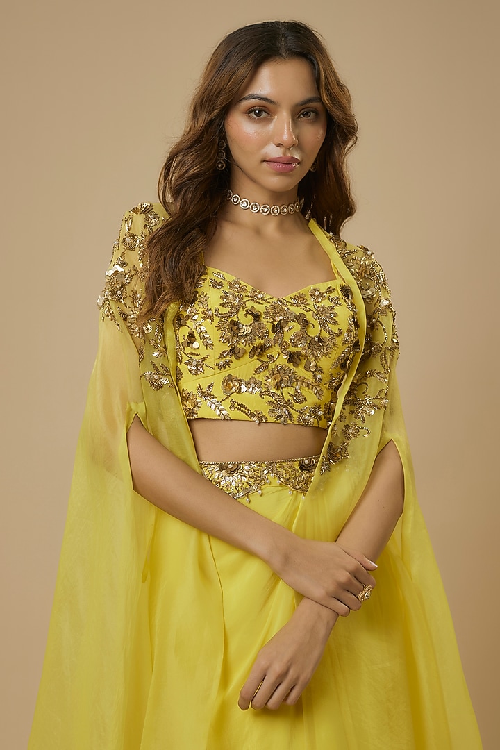 Lemon Yellow Crepe Draped Skirt Set by Ewoke at Pernia's Pop Up Shop