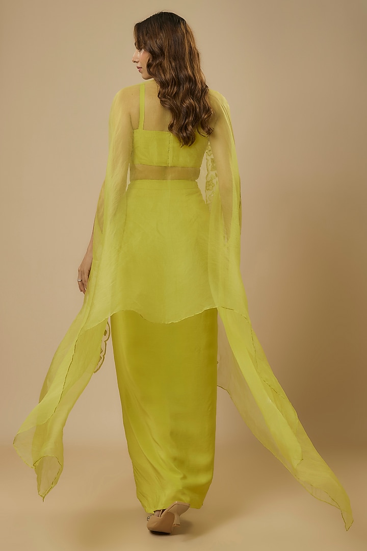 Lime Green Crepe Draped Skirt Set by Ewoke at Pernia's Pop Up Shop