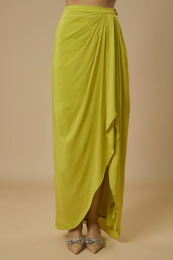 Lime Green Crepe Draped Skirt Set by Ewoke at Pernia's Pop Up Shop