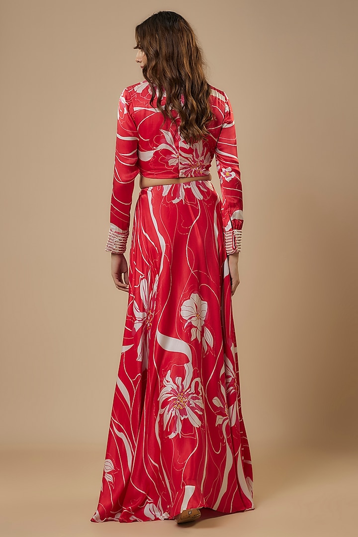 Red Gajji Silk Wave Digital Printed Skirt Set by Ewoke at Pernia's Pop Up Shop