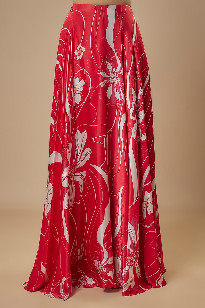 Red Gajji Silk Wave Digital Printed Skirt Set by Ewoke at Pernia's Pop Up Shop