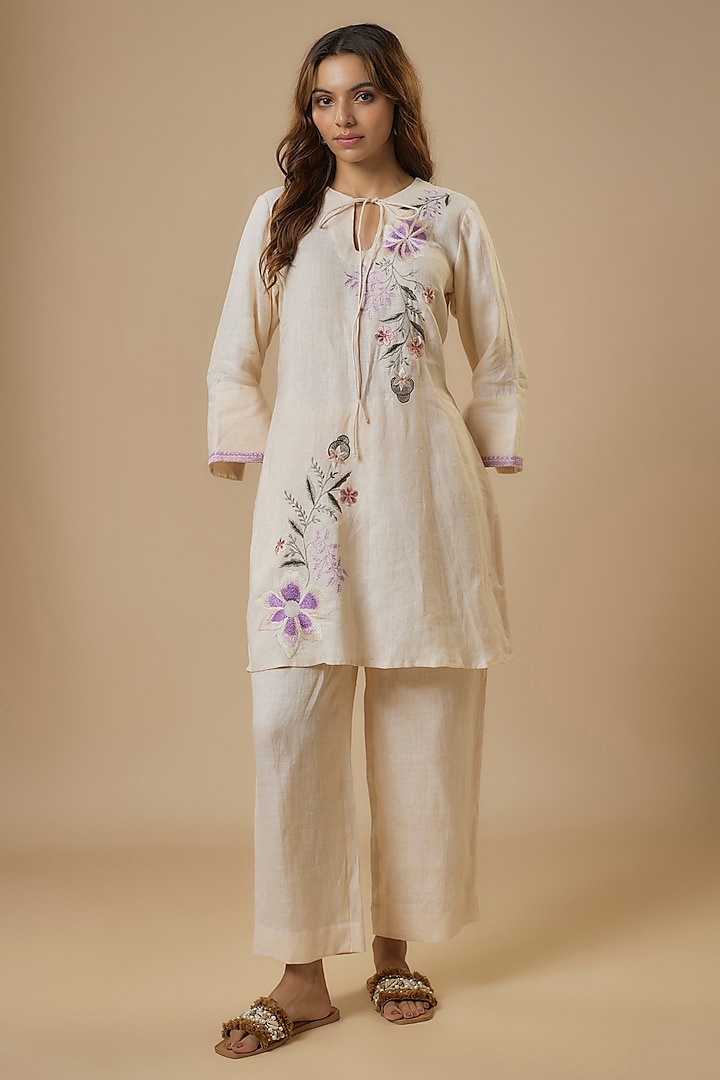 Beige Hemp Anchor Embroidered Co-Ord Set by Ewoke