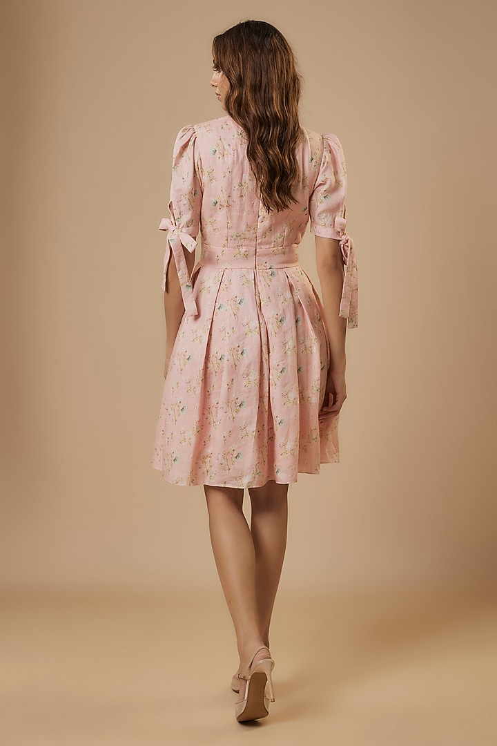 Pink Hemp Floral Digital Printed Box-Pleated Summer Dress by Ewoke at Pernia's Pop Up Shop