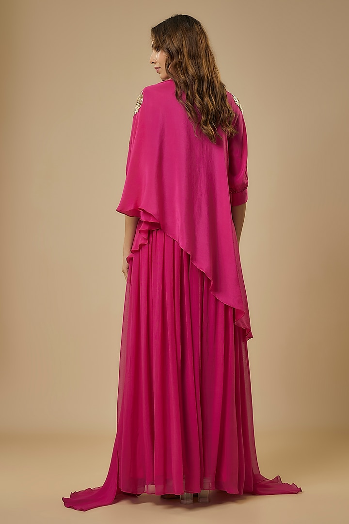 Pink Georgette Flared Skirt Set by Ewoke at Pernia's Pop Up Shop