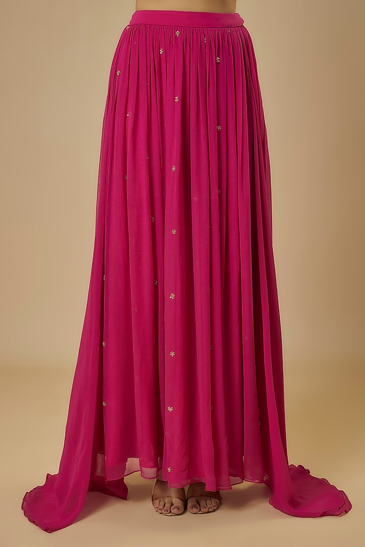 Pink Georgette Flared Skirt Set by Ewoke at Pernia's Pop Up Shop