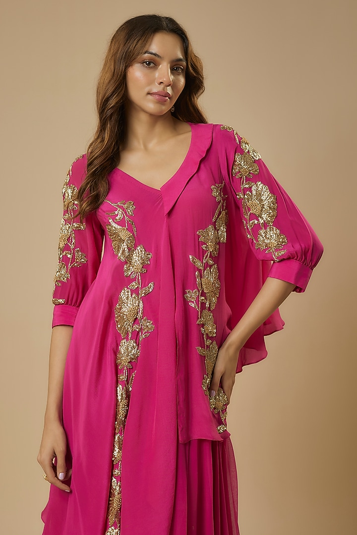 Pink Georgette Flared Skirt Set by Ewoke at Pernia's Pop Up Shop