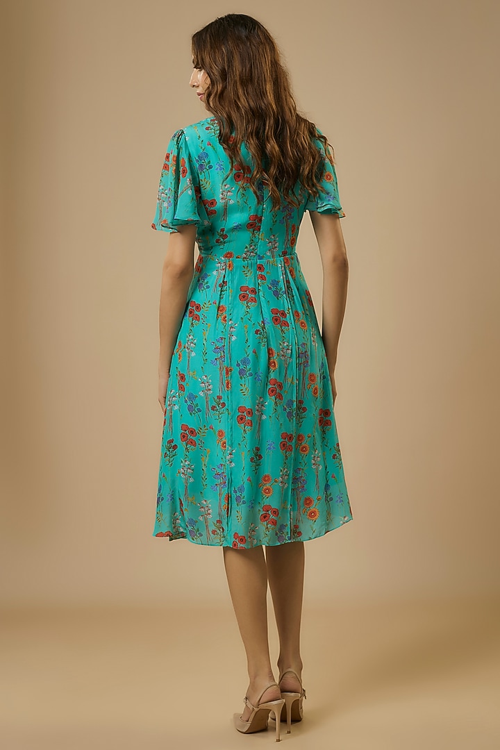Blue Crepe Digital Printed Knotted Summer Dress by Ewoke at Pernia's Pop Up Shop