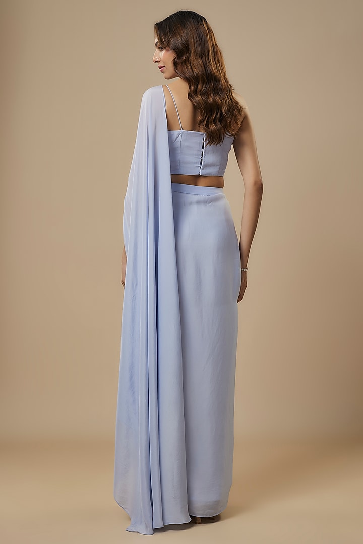 Ice Blue Georgette Satin Draped Skirt Party Wear Saree Set by Ewoke at Pernia's Pop Up Shop