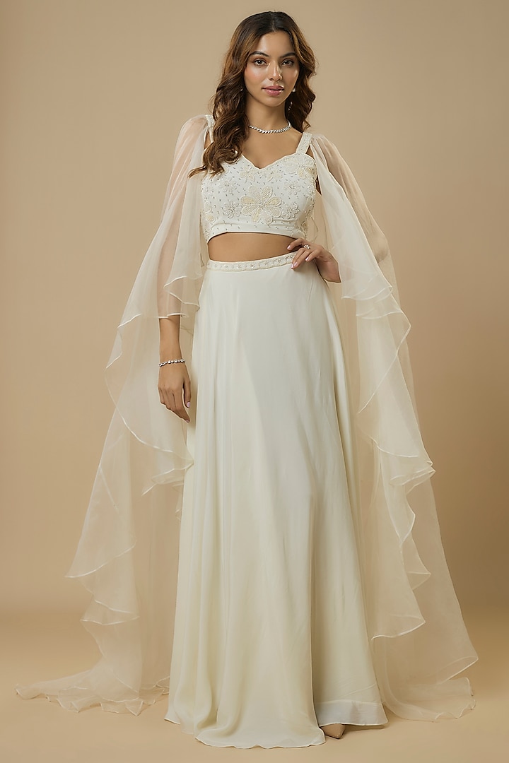 Ivory Crepe Embroidered Wedding Lehenga Set by Ewoke at Pernia's Pop Up Shop