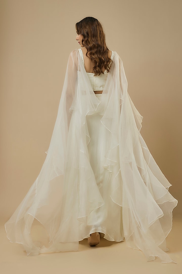 Ivory Crepe Embroidered Lehenga Set by Ewoke at Pernia's Pop Up Shop