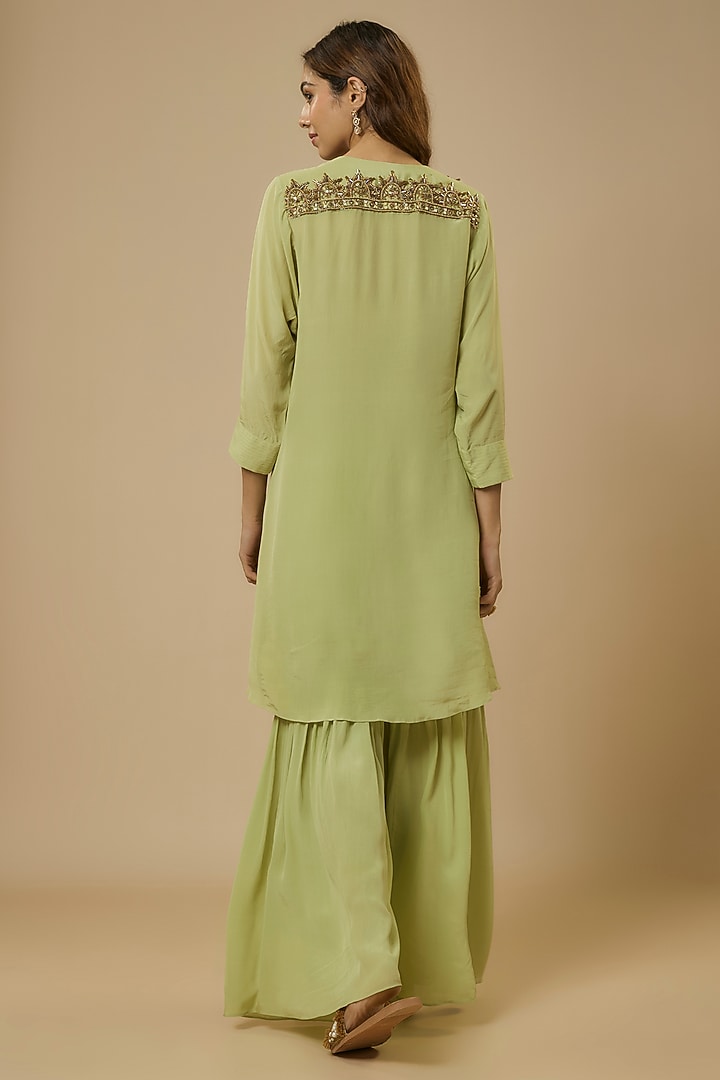 Green Crepe Party Wear Sharara Set by Ewoke at Pernia's Pop Up Shop