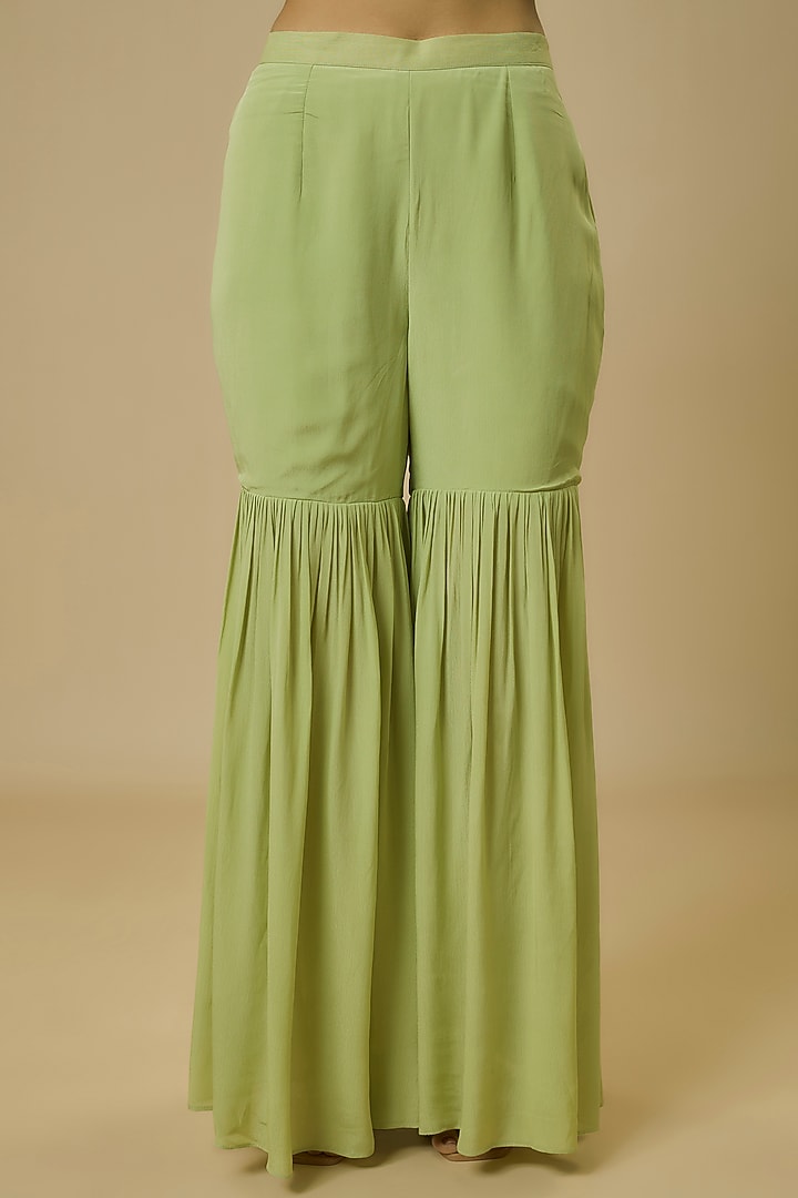 Green Crepe Party Wear Sharara Set by Ewoke at Pernia's Pop Up Shop