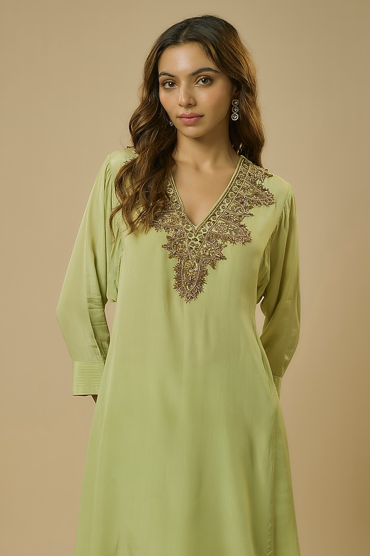 Green Crepe Party Wear Sharara Set by Ewoke at Pernia's Pop Up Shop