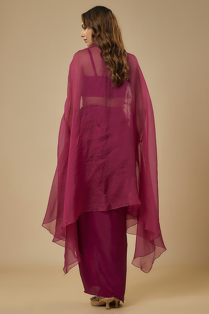 Wine Organza Bead Embroidered Jacket Set by Ewoke at Pernia's Pop Up Shop